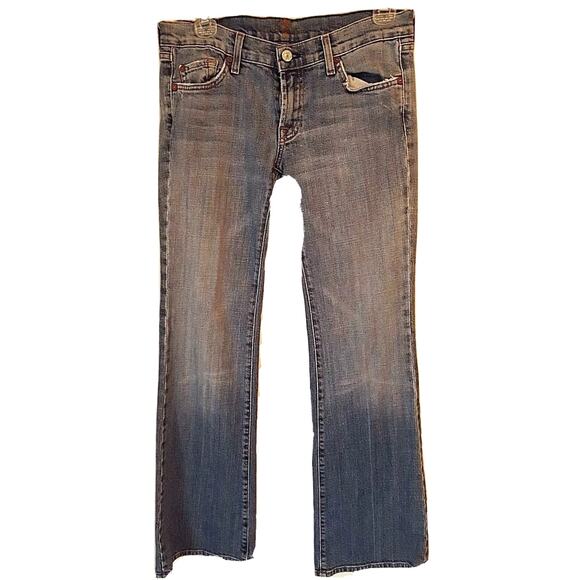 7 For All Mankind Light Denim Stretch Flare Leg Distressed Pockets Jeans 29 Y2K - Picture 1 of 7